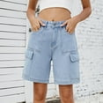 thumbnail image 1 of QUNYINEY Comfort Waist Jean Shorts Womens Bermuda Solid Casual Slim with Pockets Button Shorts, 1 of 7