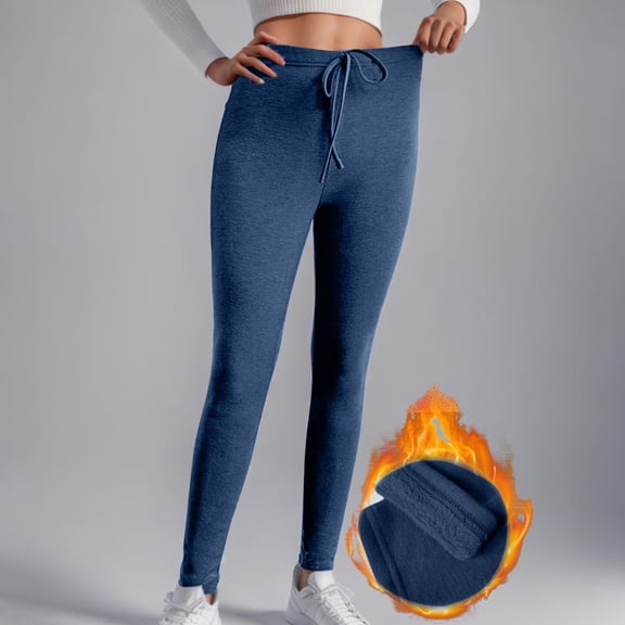 QUNYINEY Comfy Womens Sweatpants Casual Fleece Lined Blue Taper Leggings Slim Elastic Waist Warm Drawstring Blue Sweatpants