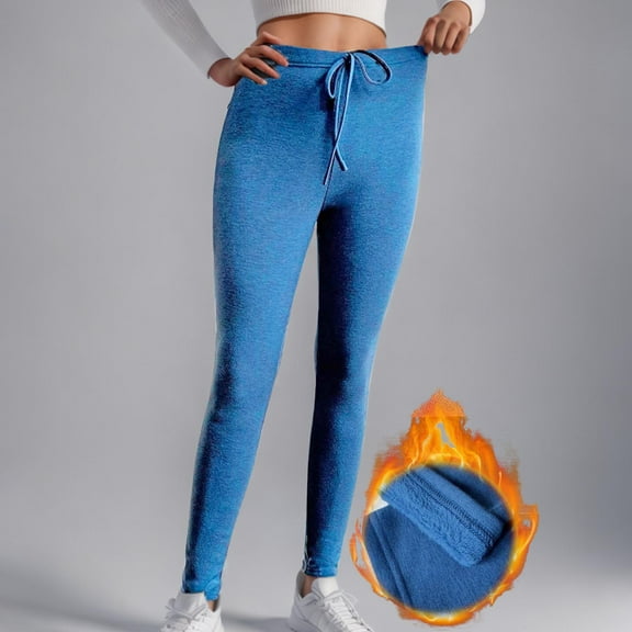 QUNYINEY Comfy Womens Sweatpants Casual Taper Fleece Lined Blue Leggings Slim Drawstring Blue Elastic Waist Warm Sweatpants