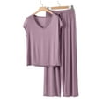 thumbnail image 1 of QUNYINEY Cotton Women Pajama Sets Short Sleeve Comfy 2 Piece Purple Top And Pants V Neck Casual Women Loungewear Set, 1 of 6