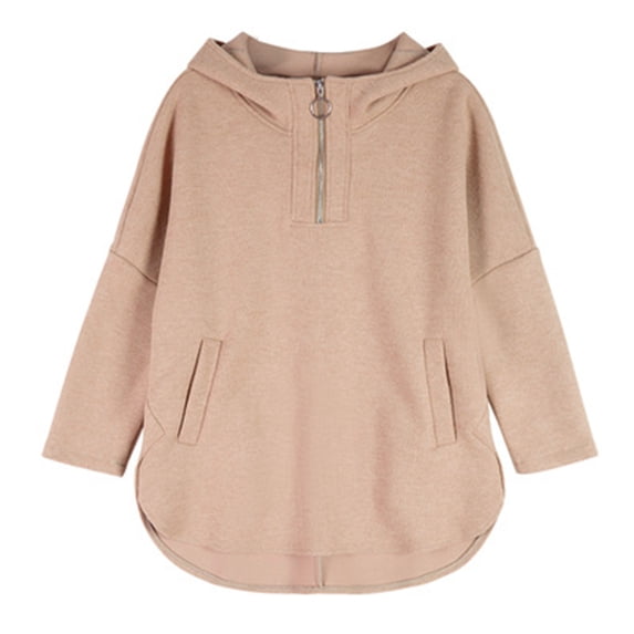 QUNYINEY Cotton Women Sweatshirt Solid Long Sleeve Hooded Shirts with Pockets Loose Fit Casual Pullover Hoodies for Women Trendy