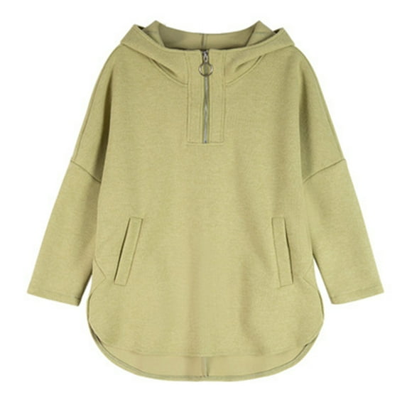 QUNYINEY Cotton Womens Sweatshirt Hooded Solid Long Sleeve Tops Pullover Casual Loose Fit with Pockets Womens Hoodies