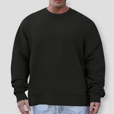 QUNYINEY Crew Neck Men Sweatshirts Long Sleeve Casual Black Solid Tops Loose Pullover Drop Shoulder Sweatshirt
