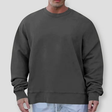 QUNYINEY Crew Neck Mens Sweatshirt Long Sleeve Casual Gray Solid Tops Drop Shoulder Pullover Loose Sweatshirt