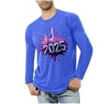 QUNYINEY Crew Neck Mens Tshirts 2025 New Year Long Sleeve Blue