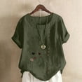thumbnail image 1 of QUNYINEY Crew Neck Shirts for Women Casual Short Sleeve Floral Tops Cotton Linen Loose Button Pullover Women Tops, 1 of 5