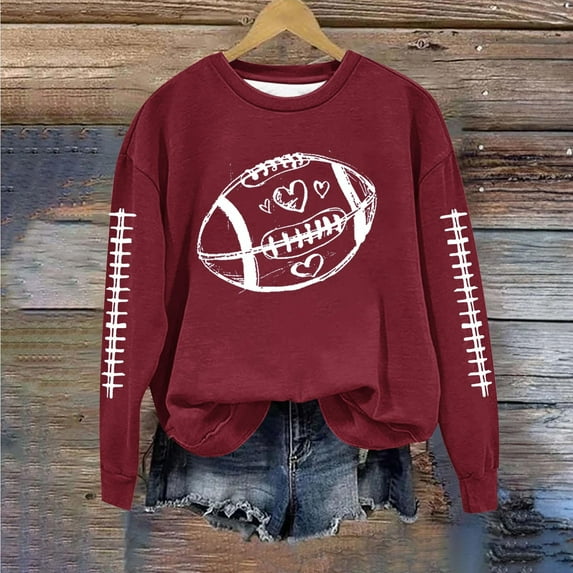 QUNYINEY Crew Neck Sweatshirt for Women Long Sleeve Rugby Love Heart Tops Fall Loose Fit Pullover Casual Women Clothes