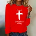 thumbnail image 1 of QUNYINEY Crew Neck T Shirts for Women Jesus Cross Long Sleeve Casual Red Tops Pullover Drop Shoulder Loose T-Shirts, 1 of 4