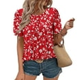 thumbnail image 1 of QUNYINEY Crew Neck Tee Shirts Womens Floral Puff Short Sleeve Casual Tops Loose Pullover Pleated Shirts, 1 of 7