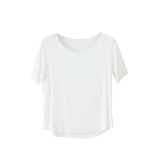 QUNYINEY Crew Neck Tee Shirts Womens Pullover Solid Short Sleeve Casual Tops Loose Spring Tops for Women