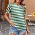 thumbnail image 1 of QUNYINEY Crew Neck Tee Shirts Womens Striped Casual Puff Short Sleeve Tops Going Out Loose Pullover Shirts, 1 of 5