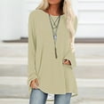 thumbnail image 1 of QUNYINEY Crew Neck Tshirts Shirts for Women Long Sleeve Casual Solid Beige Tops Pullover Loose Drop Shoulder T-Shirts, 1 of 5