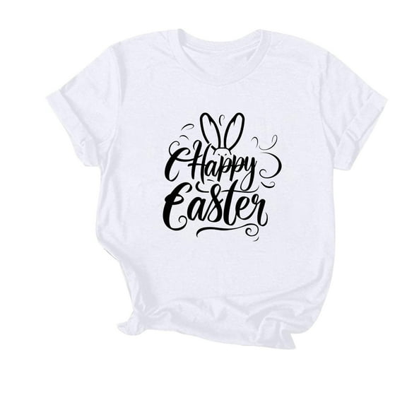 QUNYINEY Crew Neck Women Shirts Pullover Easter Casual Short Sleeve Tops Loose Tops for Women Trendy