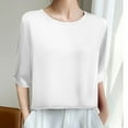 thumbnail image 1 of QUNYINEY Crew Neck Women Tops Short Sleeve Pullover Solid Casual Shirts Loose Ice Silk Women Shirts, 1 of 3