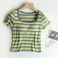 thumbnail image 1 of QUNYINEY Crew Neck Women's T Shirts Casual Short Sleeve Striped Tops Cotton Slim Summer Crop Women's Tops, 1 of 6