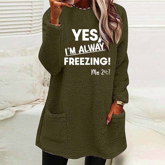 QUNYINEY Crew Neck Womens Long Sleeve Tops Leaf Fleece Shirts Loose Fit Pullover Warm with Pocket Tshirts Shirts for Women