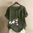 thumbnail image 1 of QUNYINEY Crew Neck Womens Shirts Casual Floral Pullover Short Sleeve Tops Loose Linen Button Women's Tops, 1 of 4
