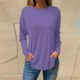 thumbnail image 1 of QUNYINEY Crew Neck Womens Shirts Long Sleeve Purple Casual Solid Tops Loose Pullover Drop Shoulder T-Shirts, 1 of 3