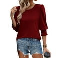 thumbnail image 1 of QUNYINEY Crew Neck Womens Shirts Puff 3/4 Sleeve Casual Solid Tops Loose Pullover Classic T-Shirt, 1 of 9