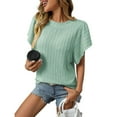 thumbnail image 1 of QUNYINEY Crew Neck Womens Shirts Short Batwing Sleeve Casual Solid Tops Jacquard Pullover Knitting Cotton Loose Shirts, 1 of 6