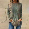 thumbnail image 1 of QUNYINEY Crew Neck Womens T Shirts Casual Long Sleeve Floral Green Tops Pullover Loose Drop Shoulder Irregular Hem T-Shirts, 1 of 5