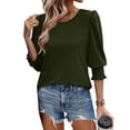 thumbnail image 1 of QUNYINEY Crew Neck Womens T Shirts Casual Solid Puff 3/4 Sleeve Tops Loose Pullover Classic T-Shirt, 1 of 9