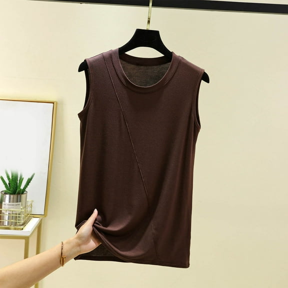 QUNYINEY Crew Neck Womens Tank Top Sleeveless Solid Casual Shirts Summer Loose Workout Tank Tops