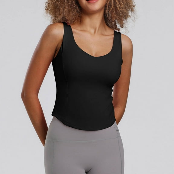 QUNYINEY Crew Neck Womens Tank Tops Solid Camisole Sleeveless Casual Tops Padded Workout Slim Tank Tops