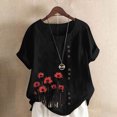 thumbnail image 1 of QUNYINEY Crew Neck Womens Tops Short Sleeve Casual Floral Shirts Loose Pullover Button Linen Tops, 1 of 4