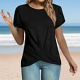 thumbnail image 1 of QUNYINEY Crew Neck Womens Tshirts Casual Solid Short Sleeve Tops Loose Twist Knot Pullover Shirts, 1 of 8