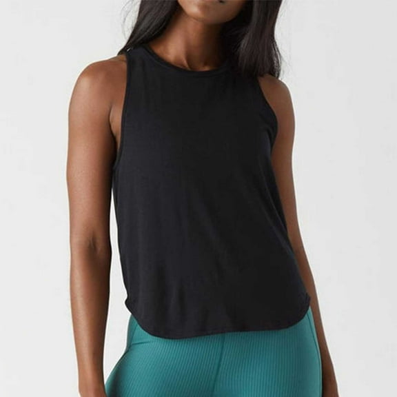 QUNYINEY Crewneck Tank Tops Women Athletic Sleeveless Solid Muscle Shirts Yoga Loose Workout Tank Tops