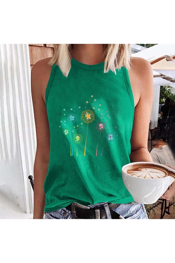 Crewneck Tank Tops Women Dandelion Muscle Casual Sleeveless Shirts Summer Loose Tank Tops