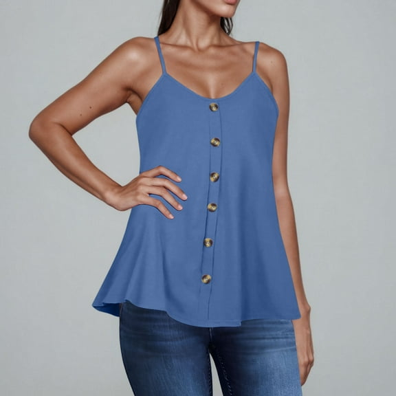 QUNYINEY Crewneck Women's Tank Tops Camisole Casual Solid Sleeveless Shirts Peplum Loose Button Tank Tops