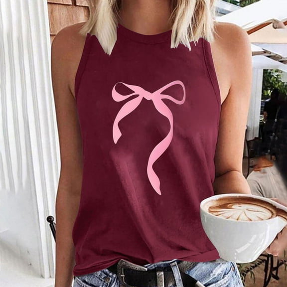 QUNYINEY Crewneck Womens Tank Top Casual Sleeveless Bow Muscle Shirts Loose Summer Tank Tops