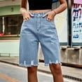 thumbnail image 1 of QUNYINEY Cutoff Womens Denim Shorts Solid Comfort Waist Casual Ripped Slim with Pockets Shorts, 1 of 7