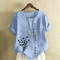 thumbnail image 1 of QUNYINEY Dandelion Womens T Shirts Short Sleeve Casual Crew Neck Tops Button Cotton Linen Loose Pullover Women's Tops, 1 of 5