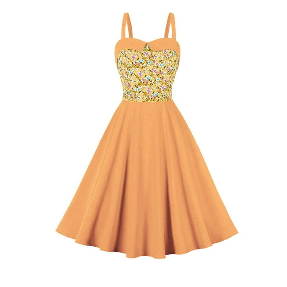 QUNYINEY Dresses for Women 2025 Sleeveless Casual Floral A-Line Dress V Neck Vacation Flowy Midi Sundress