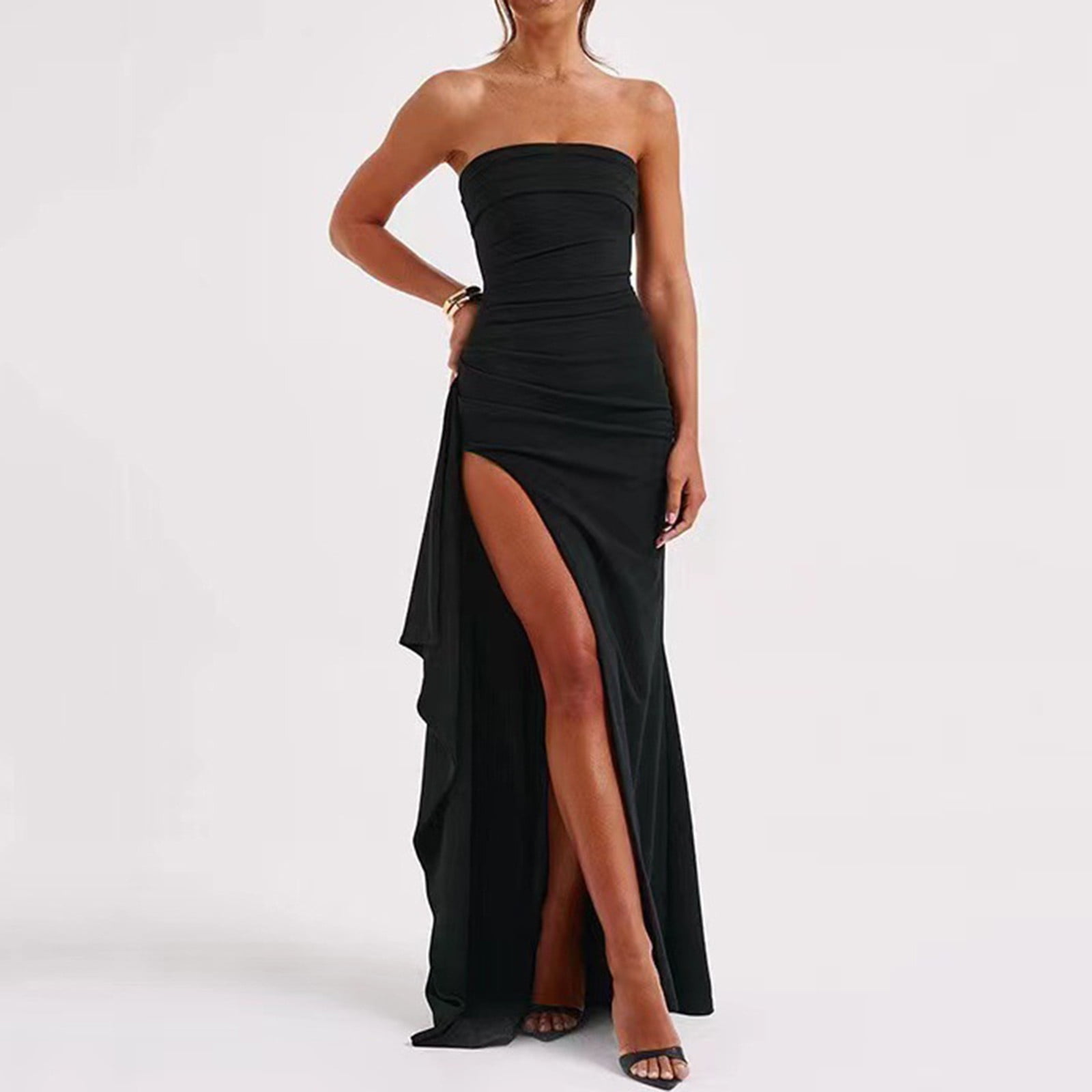Chest Less Dresses QUNYINEY Dresses for Women 2025 Solid Short Sleeve Dressy Evening Gown ...