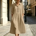 thumbnail image 1 of QUNYINEY Dresses for Women Cotton Linen Midi A Line 3/4 Sleeve Shirt Dress Collared with Pockets Loose Fit Button Solid Dresses S-2XL, 1 of 7
