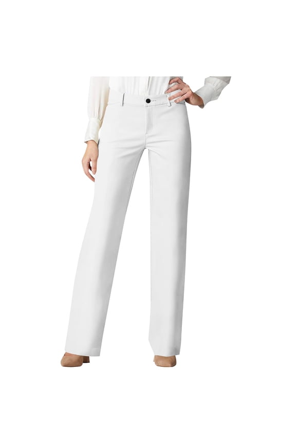 Dressy Womens Pants White Work Business Straight Leg Trousers Twill Slim Fit with Pockets Chino Pants
