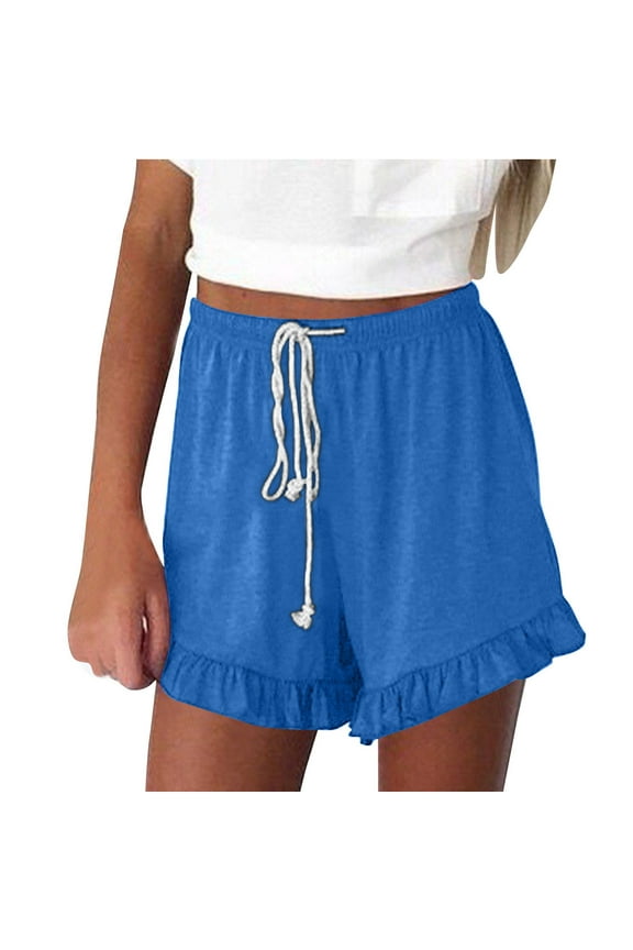 Elastic Waist Shorts for Women Solid Casual Running Shorts Ruffle Loose Drawstring Summer Shorts