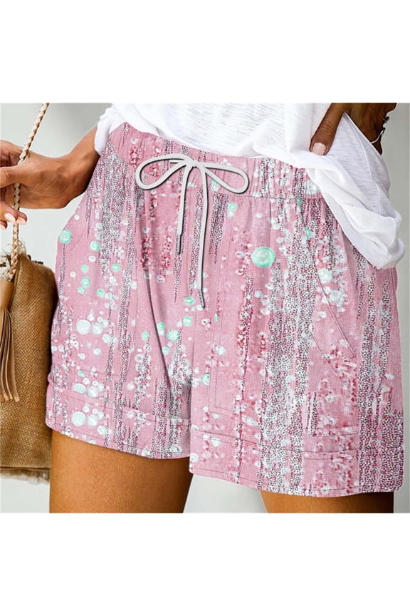 Elastic Waist Shorts for Women Trendy Boho Casual Bermuda Shorts Wide-Leg Drawstring Comfy Loose Shorts
