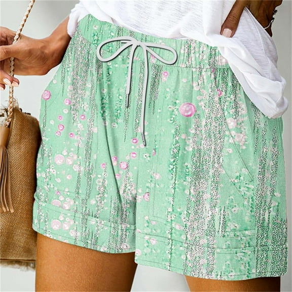 QUNYINEY Elastic Waist Women's Shorts Casual Boho Bermuda Shorts Wide-Leg Drawstring Loose Comfy Shorts