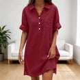 thumbnail image 1 of QUNYINEY Faux Cotton Linen Plus Size Dresses for Women Short Sleeve Red Summer Midi A Line Dress Button Loose Fit with Pockets Collared Casual Dresses, 1 of 6