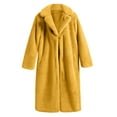thumbnail image 1 of QUNYINEY Faux Fur Coats for Women Yellow Fleece Plus Size Overcoat Open Front Warm Turndown Collar Long Sleeve Loose Fit Jacket for Women, 1 of 4