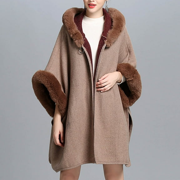 QUNYINEY Faux Fur Womens Winter Coat Hooded Open Front Yellow Mid-Length Overcoat Loose Fit Long Sleeve Warm Womens Jackets Casual