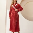 thumbnail image 1 of QUNYINEY Flannel Women's Robes Red Loungewear Solid Long Bathrobe Long Sleeve Waffle Shawl Collar Heavyweight with Pocket Belt Sleepwear, 1 of 3