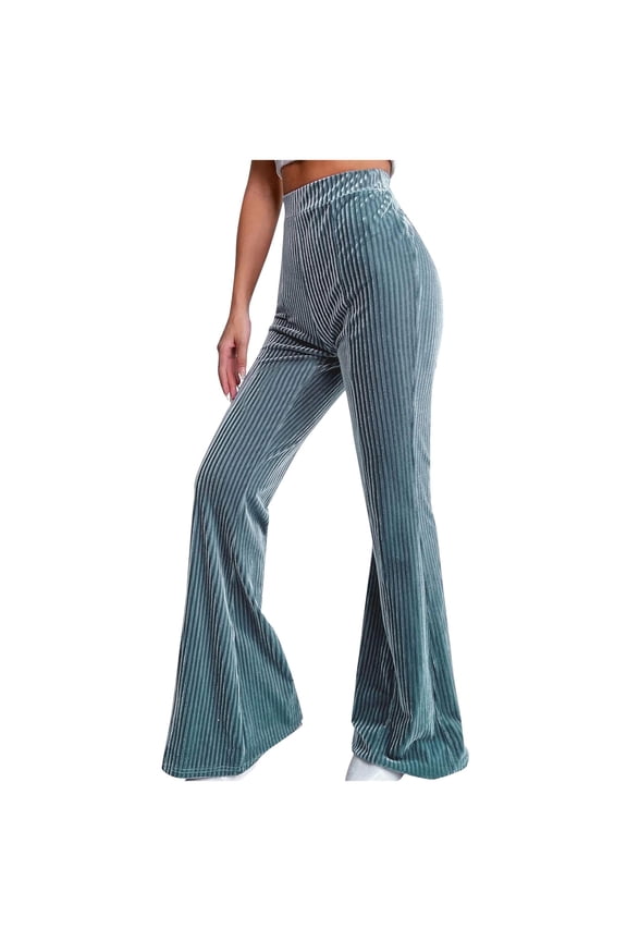 Flared Womens Pants Baggy Ribbed Blue Corduroy Casual Pant Loose Comfy Blue Elastic Waist Pants