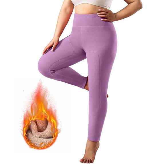 QUNYINEY Fleece Leggings for Women High Waist Athletic Purple Slim-Leg Trousers Yoga Elastic Waist Slim Fit Tummy Control Womens Pants