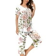 thumbnail image 1 of QUNYINEY Floral Pajama Set Women Soft White Button 2 Piece Short Sleeve Sleepwear and Capri Pants Round Neck Womens Pjs Sets, 1 of 5
